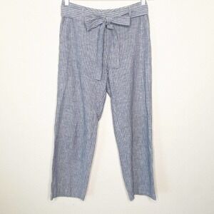 Antonio Melani Linen Cotton Blend Blue Pinstriped Belted Pants 0
